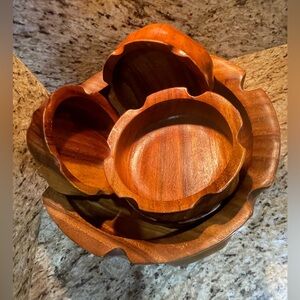 Handcrafted Philippines Monkey Pod Wood Serving Bowls - Brown Nesting Set 5ct.